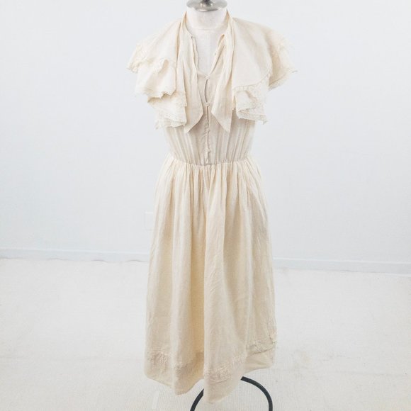 Vintage Dresses & Skirts - Vintage 80s Couture Lace Collar Prairie Midi Dress